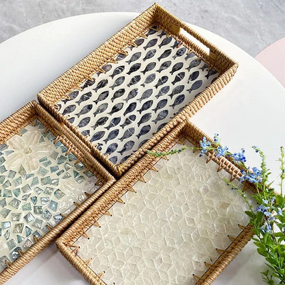 Rattan Woven Shell Tray