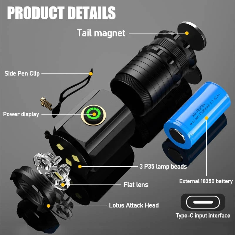 Exploded view of flashlight