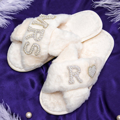 Personalized Slippers Spa Slippers｜Customized Slippers | Peal Rhinestone Slippers