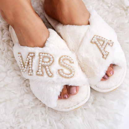 Personalized Slippers Spa Slippers｜Customized Slippers | Peal Rhinestone Slippers