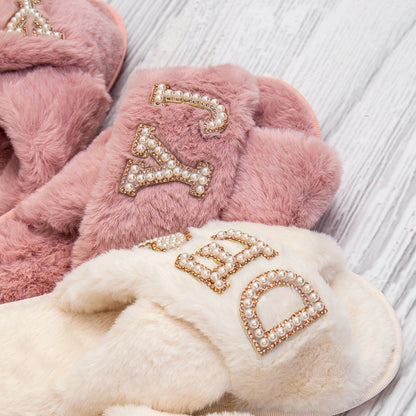 Personalized Slippers Spa Slippers｜Customized Slippers | Peal Rhinestone Slippers